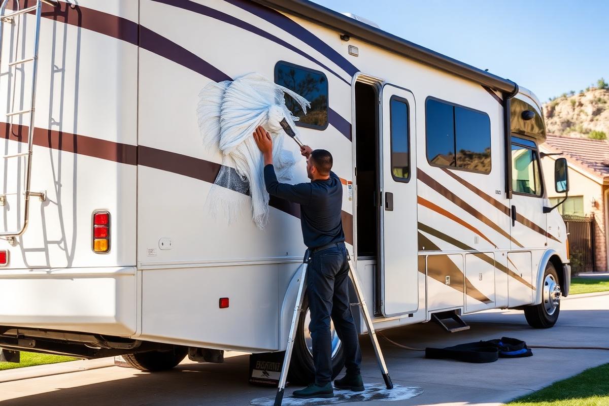 RV Detailing (Exterior) being performed on a RV by a Blue Mobile Detailing technician in Austin, TX